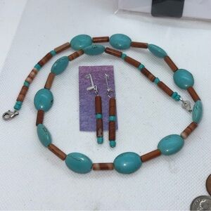 Turquoise Howlite, 925 & Brown Canyon Jasper Beaded Necklace & Earring Set